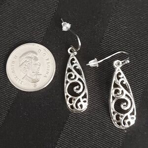 FREE WITH PURCHASE  Silver Tone Scroll Drop Earrings